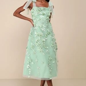 LULUS Mint Green Floral Embellished Dress